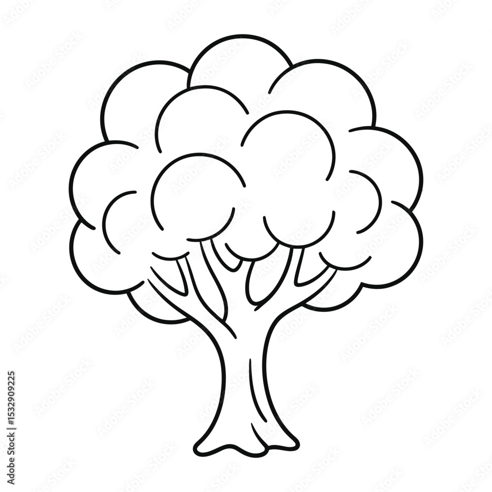 Tree sketch: A simple and elegant line drawing of a tree with a full, rounded crown. Illustrating the natural beauty Tree sketch: A simple and elegant line drawing of a tree with a full, rounded crown. Illustrating the natural beauty