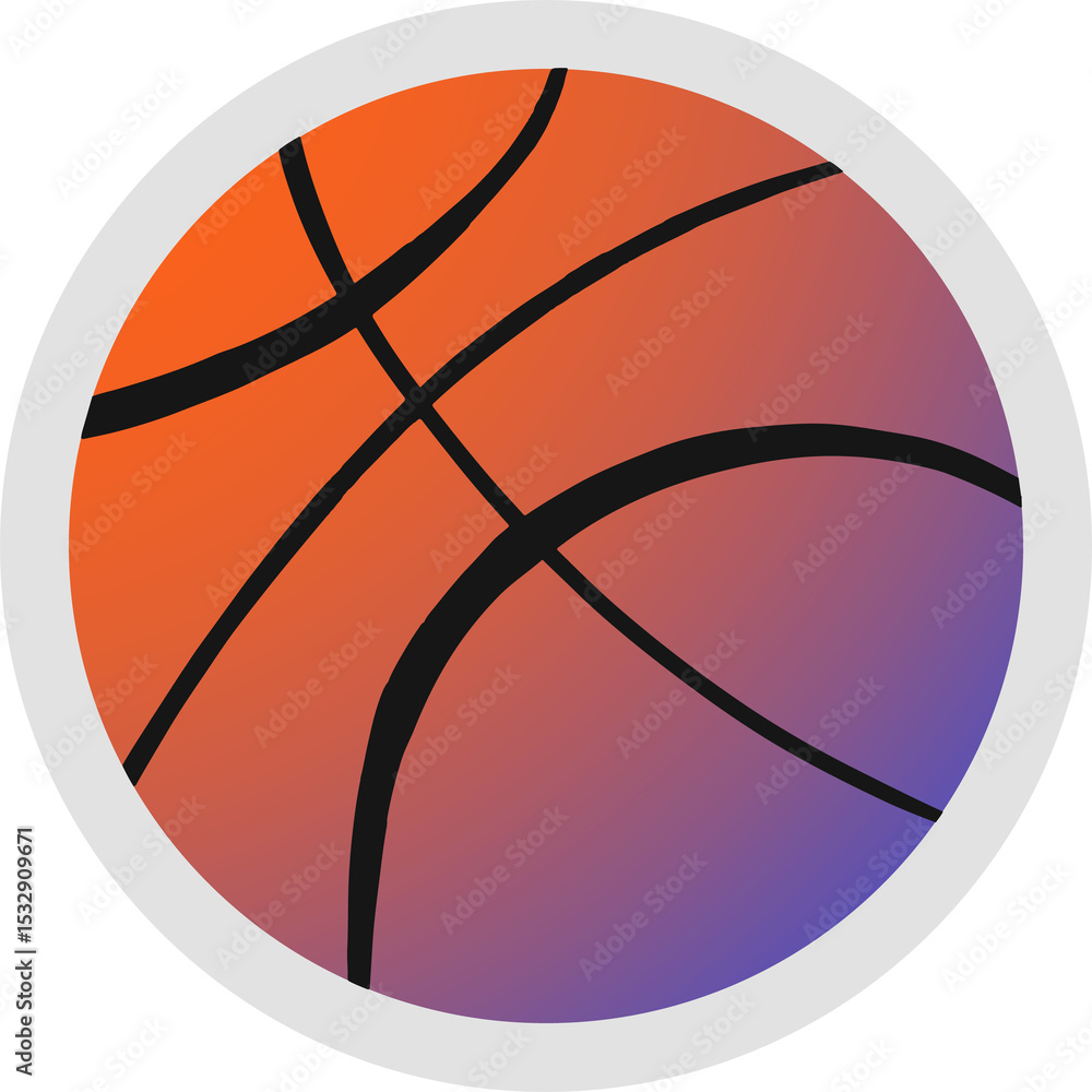 Fototapeta premium Stylized basketball is showing orange-purple fill inside border on transparent backdrop, copy space