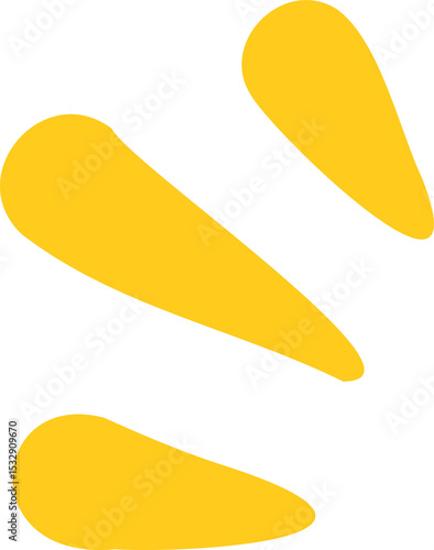 Flat design abstract yellow teardrop shapes are creating loose fan arc on transparent background