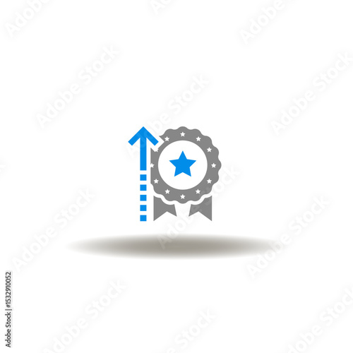 Vector illustration of seal with star and arrow up. Symbol of quality control.