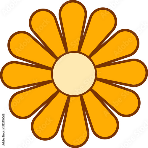Fototapeta Naklejka Na Ścianę i Meble -  Stylized daisy flower is radiating orange petals in flat vector design on transparent background