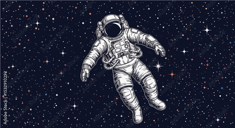 Fototapeta premium Astronaut Floating in Deep Space with Stars Background 