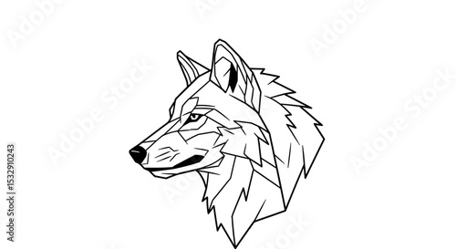 Geometric Wolf Head Line Drawing in Tribal Style
