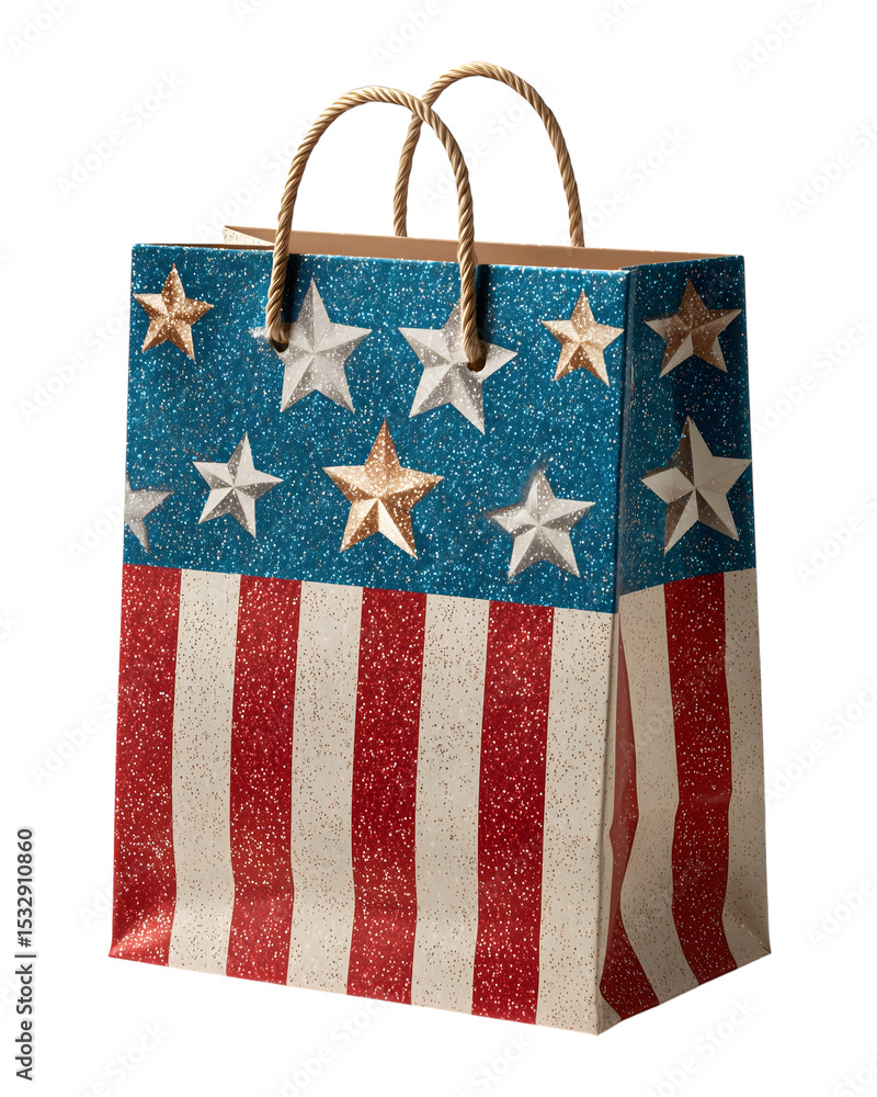 Obraz premium 4th july patriotic shopping bag. American flag inspired design. USA American Holiday Sale Gift Bag