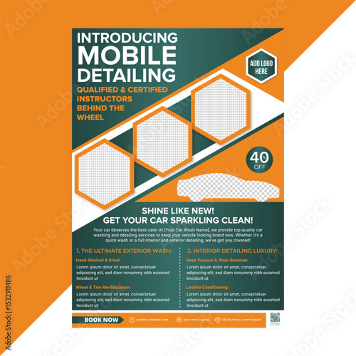 Modern car wash flyer template design featuring premium vehicle cleaning services, foam wash, interior detailing, and auto care perfect for promotional use