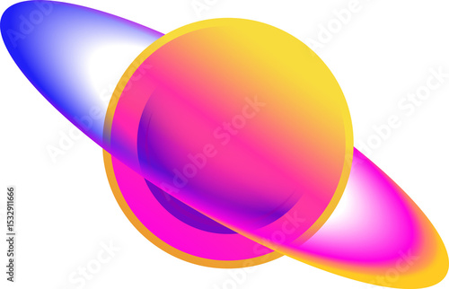 Fototapeta Naklejka Na Ścianę i Meble -  Gradient ringed planet is floating in flat design with concentric rings on transparent background