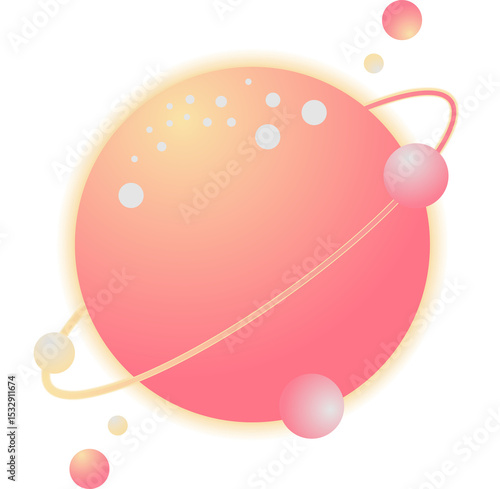 Fototapeta Naklejka Na Ścianę i Meble -  Flat design gradient planet is floating with pale yellow orbital ring on transparent background