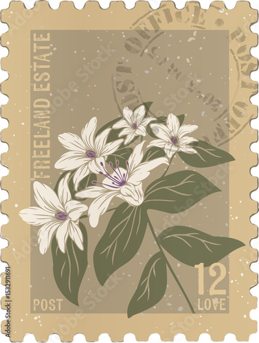 Displaying scalloped postage stamp branch FREELAND ESTATE POST 12 LOVE text transparent background