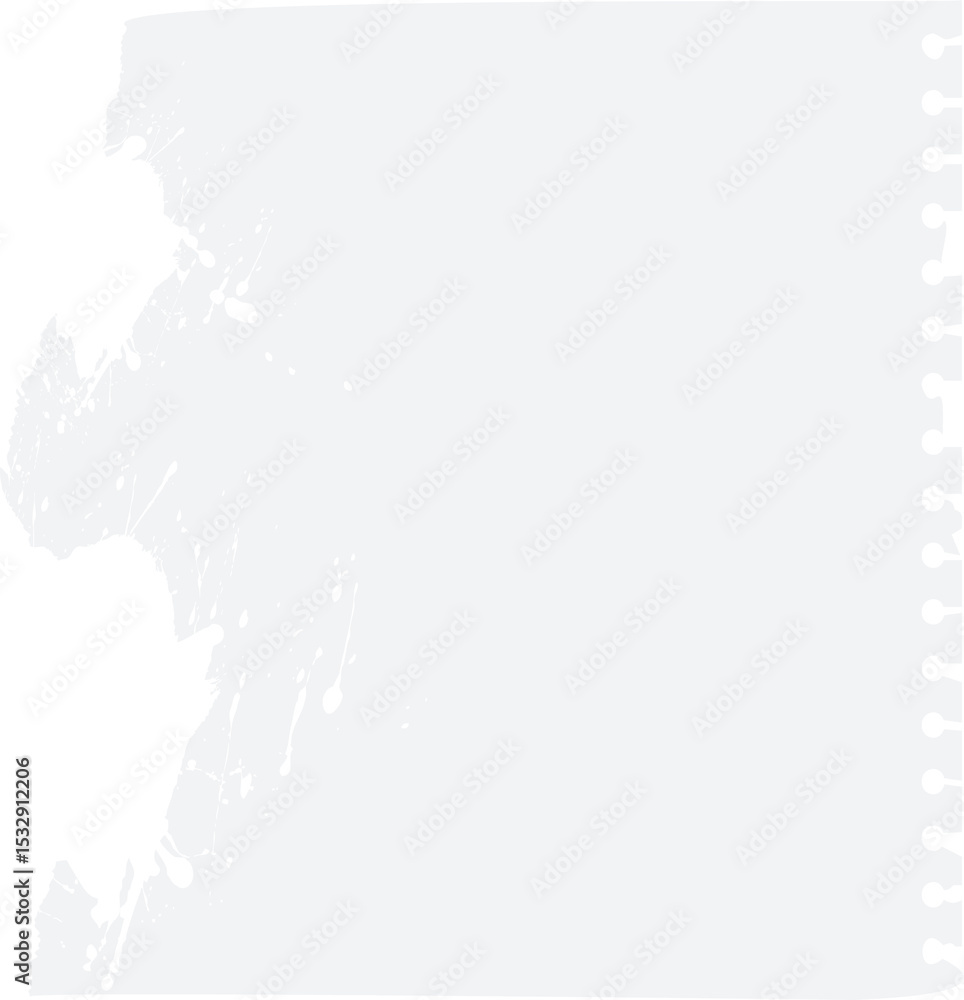 Obraz premium Notebook page is showing torn spiral-edge, transparent background, teal splatter, holes, flat style