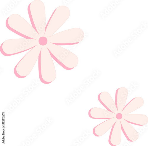 Fototapeta Naklejka Na Ścianę i Meble -  Displaying two stylized pale pink daisy shapes on transparent background with darker pink shadowing