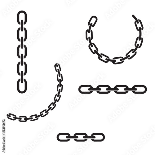 Vector illustration of different chain segment styles in black silhouette
