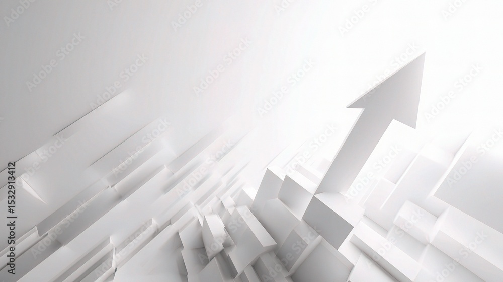 Fototapeta premium Rising Arrow Over 3D White Structures on Minimalist Background
