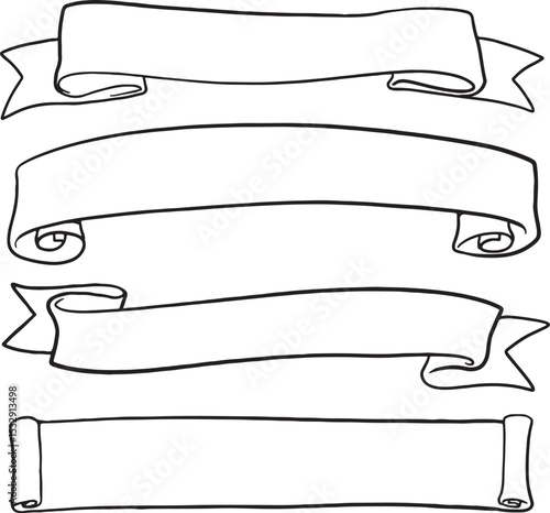 A set of hand-drawn blank ribbon banners in various styles, perfect for adding text, titles, or decorative elements to your designs. These versatile vintage-inspired scrolls are ideal for invitations.