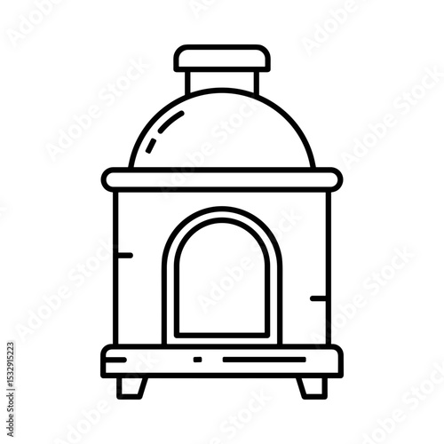 Cremation furnace in minimalist line art style representing funerals and funeral services  