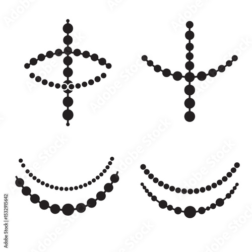 Abstract bead shapes and silhouette designs for decorative embellishments in black and white