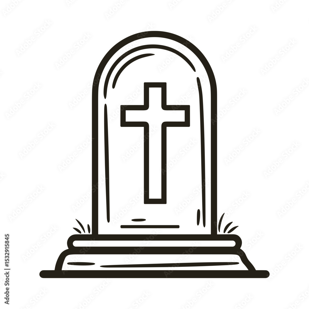 Obraz premium Gravestone with cross design, standing on ground, concept of funerals and funeral services 
