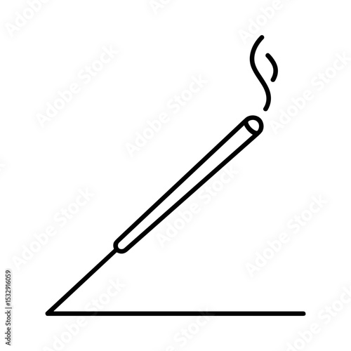 Incense stick burning with smoke rising from the tip