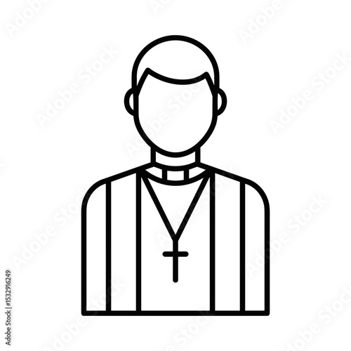 Line art of a priest wearing a cross and clerical attire for funerals  