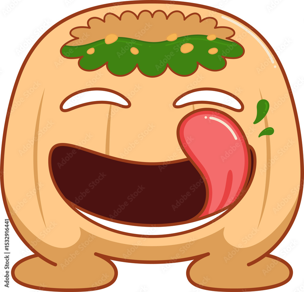 Obraz premium Cartoon dumpling character is floating on transparent background featuring green sesame sauce