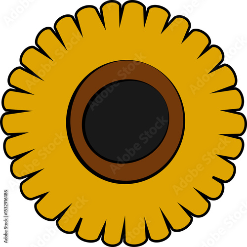 Fototapeta Naklejka Na Ścianę i Meble -  Flat design is showing sunflower with gold petals, brown disk, black center, transparent background