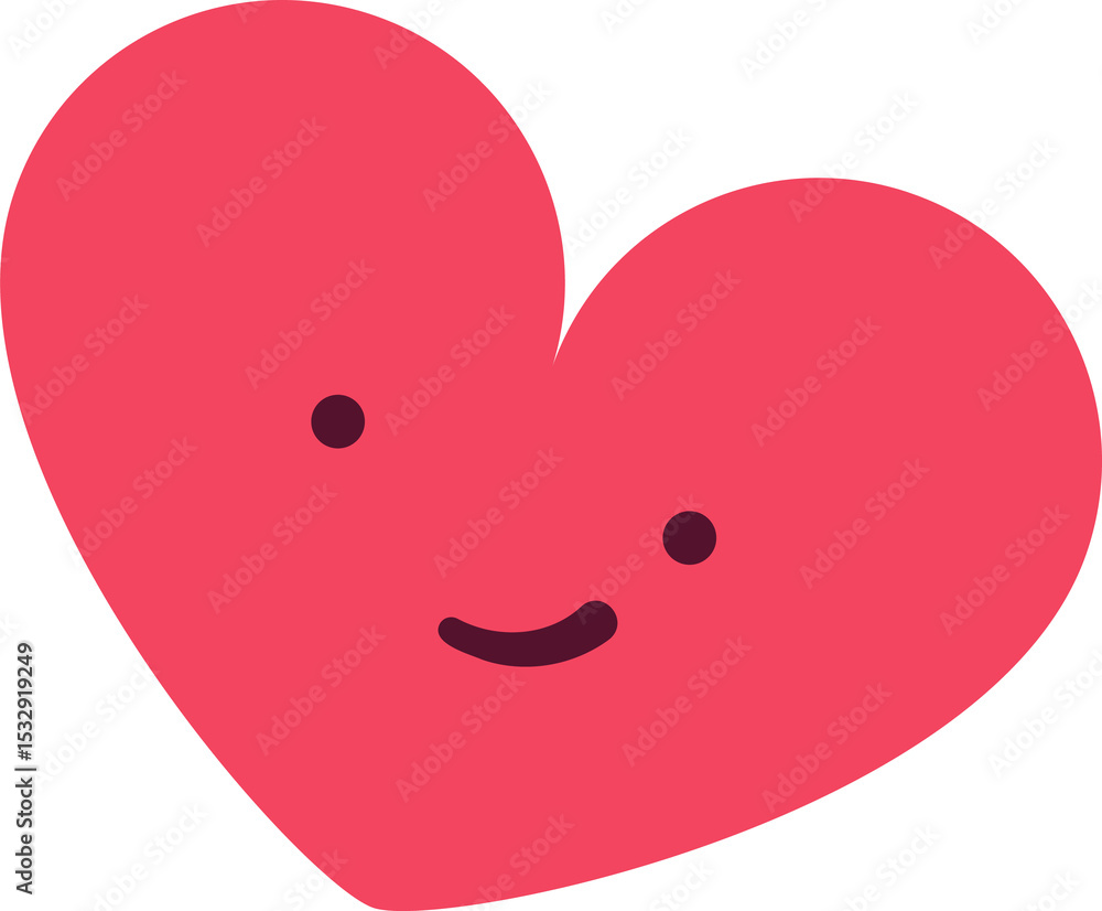 Fototapeta premium Smiling flat design heart is floating on transparent background, showing dark eyes and curved mouth