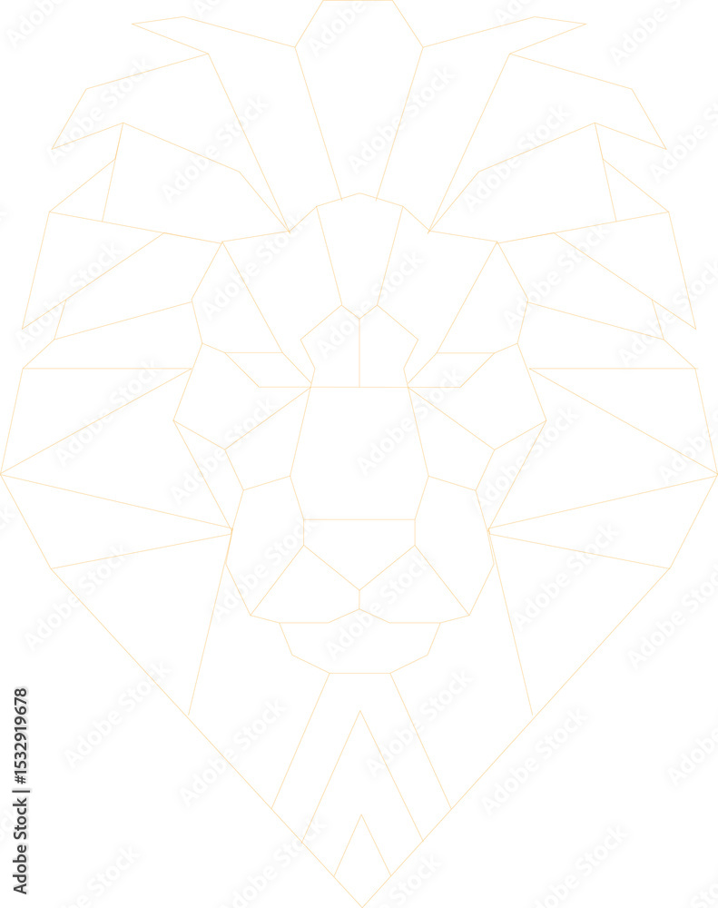Naklejka premium Stylized geometric lion head is shining in flat design with golden segments, transparent background