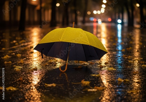 Wallpaper Mural Yellow umbrella isolated on white background on a wet street Torontodigital.ca
