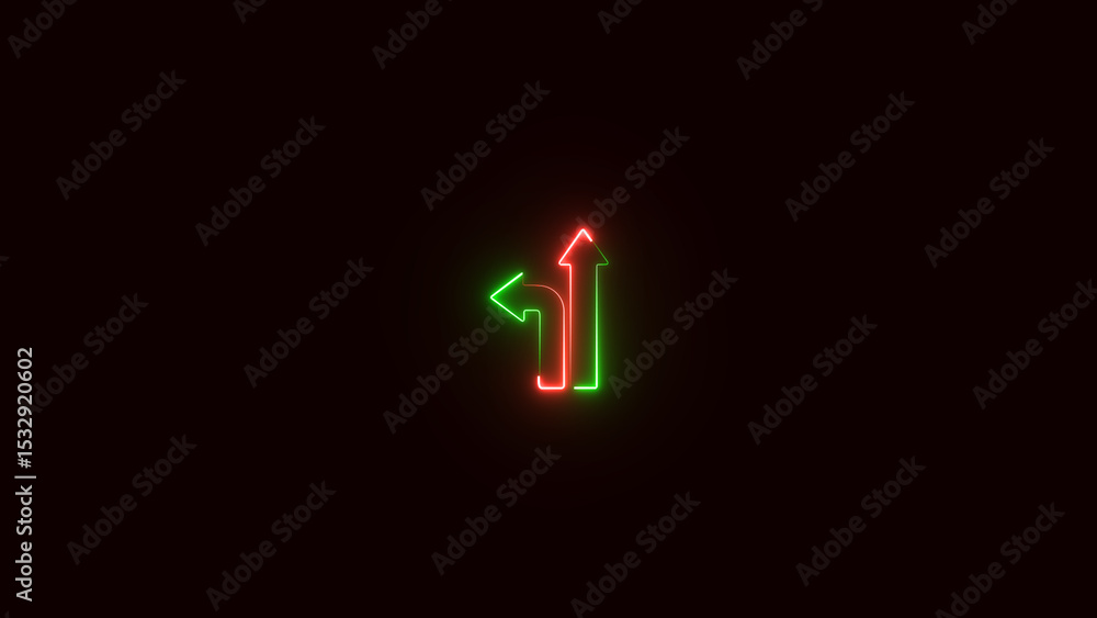 Neon left and up arrow animation. Direction on dark background. Neon left and up arrow animation. Direction on dark background.