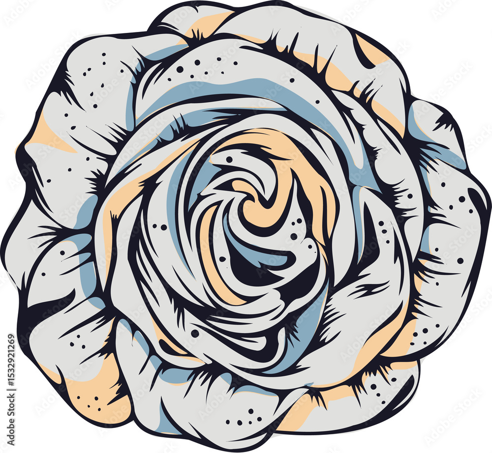 Fototapeta premium Stylized rose graphic is featuring swirling petals in cartoon flat design on transparent background