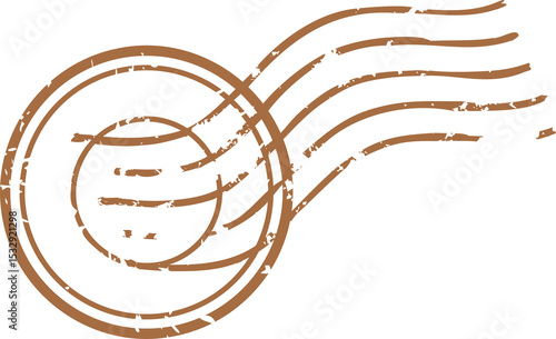 Concentric rings and wavy lines are forming distressed postal stamp mark on transparent background