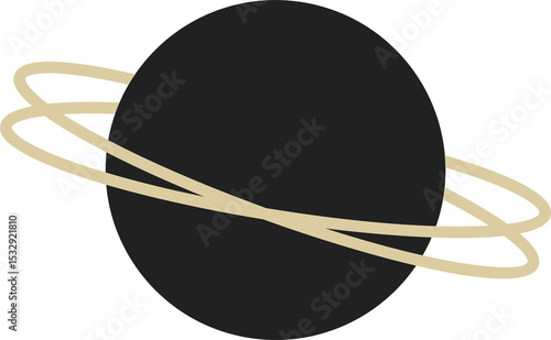 Fototapeta Naklejka Na Ścianę i Meble -  Minimal art is showing ringed planet with dark gray circle and beige rings, transparent background