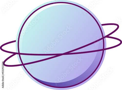 Fototapeta Naklejka Na Ścianę i Meble -  Planet-like sphere is floating with two orbiting rings in gradient design on transparent background