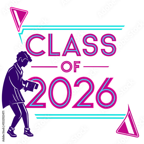 Class of 2026 graduation retro design illustration