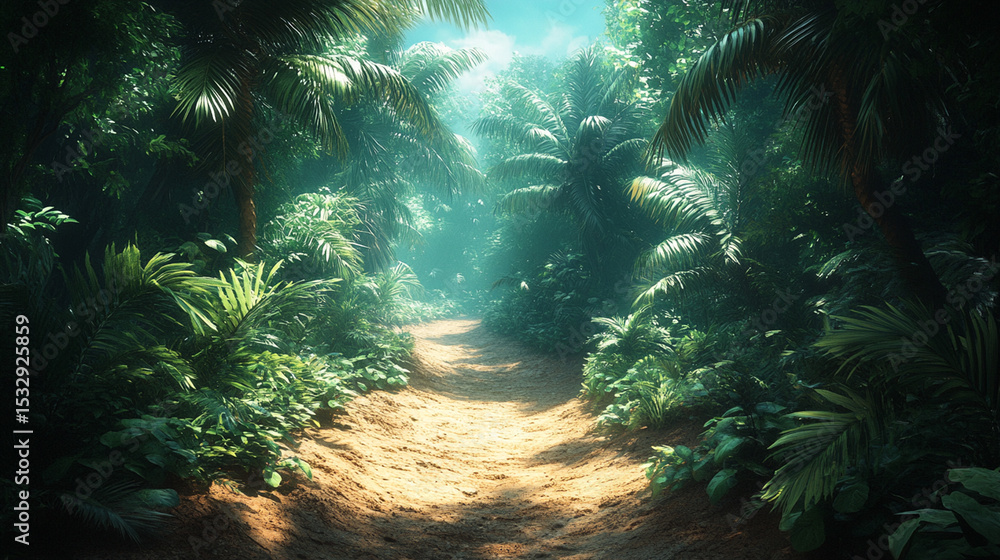 Obraz premium Sunlight Path Through Tropical Jungle