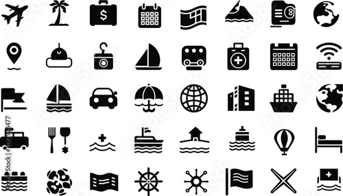 Travel and Vacation Icon Set – Solid Vector Symbols