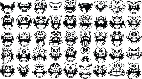Cartoon Face Expression Vector Set – Funny Comic Character Emoticon Icons Collection