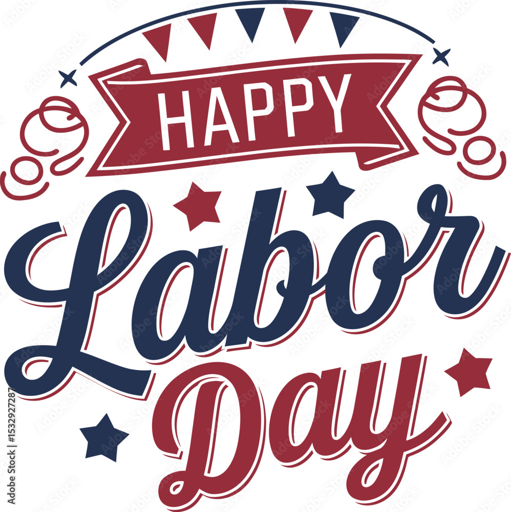 Naklejka premium Happy Labor Day USA with motivational text, USA holiday. United States national flag colors and hand lettering text design. vector illustration