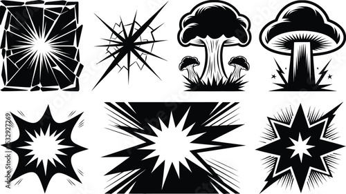 Explosion and Blast Vector Icons Set – Comic Style Impact Bursts Collection