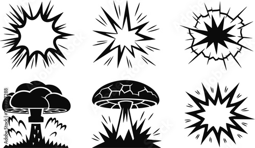 Explosion and Blast Vector Icons Set – Comic Style Impact Bursts Collection