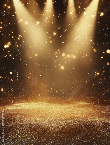 Wallpaper Mural Stage opening golden stage glitter with spotlights and luxury gold light streak. Particle luxury for ceremony background Torontodigital.ca