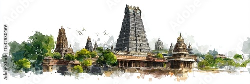Tamil nadu day watercolor background with temples.