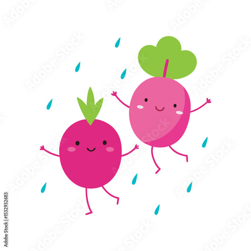 Cartoon Radish Characters Dancing Animation