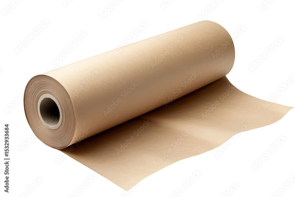 Kraft paper roll unrolled close up on white background on transparent background Kraft paper roll unrolled close up on white background on transparent background