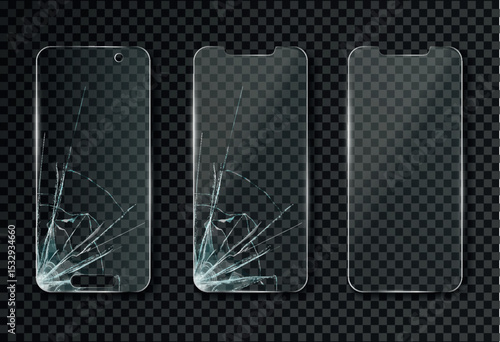 broken display in mobile phone, cracked glass