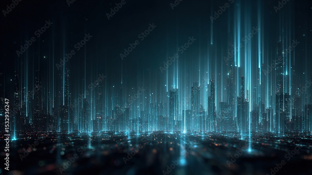 Obraz premium Futuristic Cityscape with Hologram Projections and Neon Lights