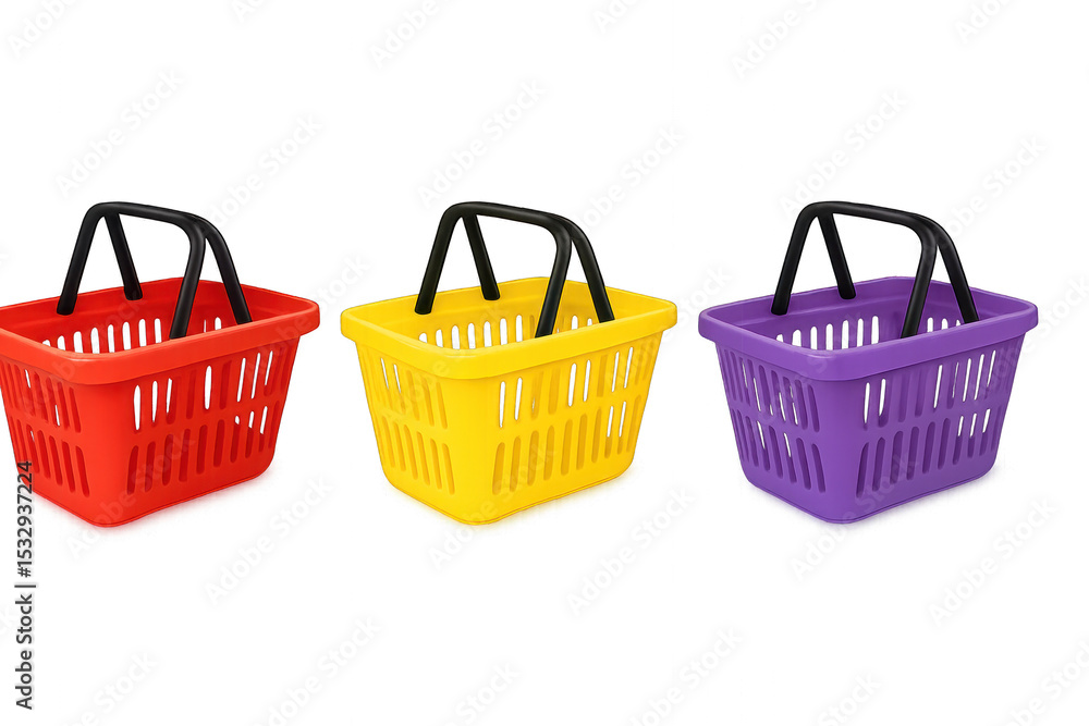 Fototapeta premium plastic baskets with handles isolated on transparent background.