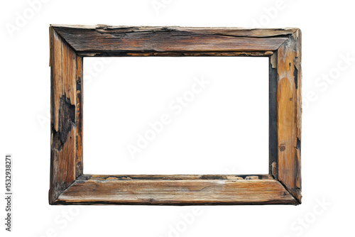 Rustic wooden frame design element on white background on transparent background