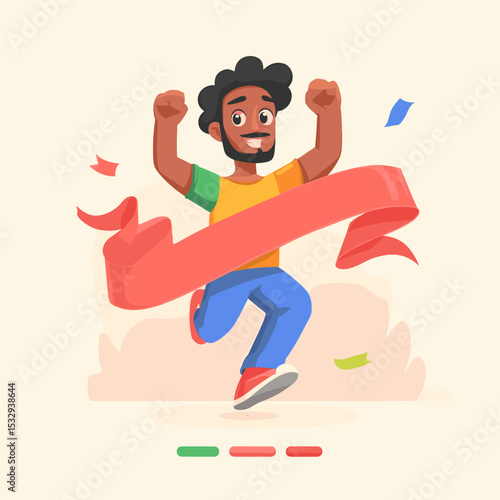 Victory's Embrace: A triumphant figure bursts across the finish line, arms raised in exultation. The image is awash with vibrancy and the joyous culmination of effort.