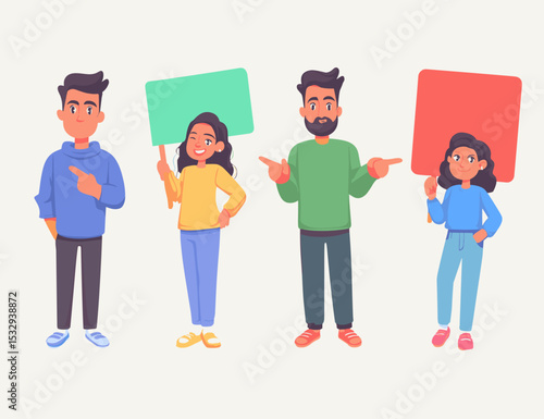 Diverse Group Holding Signs: A diverse group of people stands holding blank signs, ready for your message, symbolizing unity, diversity, and the power of collective voice.