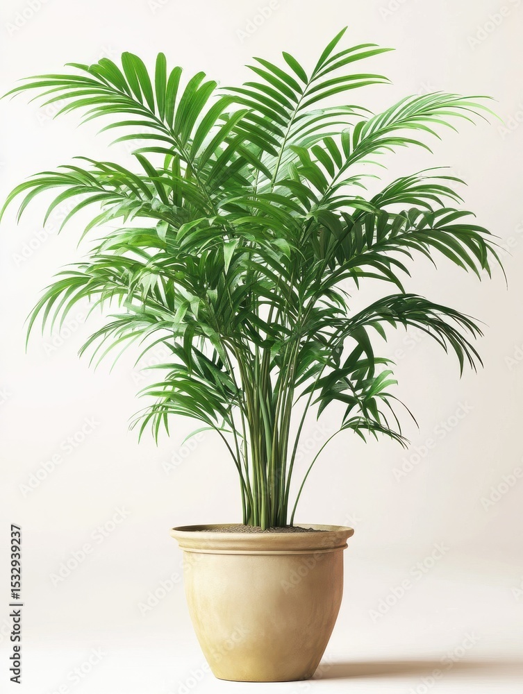 Fototapeta premium Houseplant in a decorative pot, green plant areca palm tree adding tropical beauty to the home interior, showcasing nature's fresh growth with lush foliage, bringing natural decor to the living space